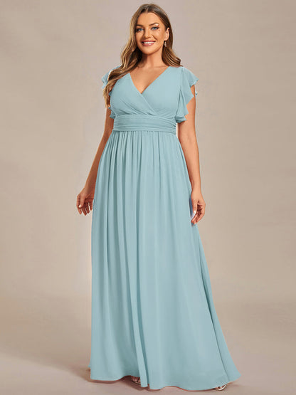 LILYANA™ | Robe de demoiselle d'honneur en mousseline à manches plissées et dos fendu