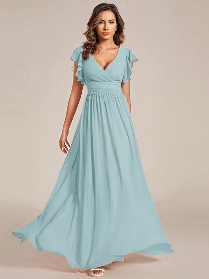 LILYANA™ | Robe de demoiselle d'honneur en mousseline à manches plissées et dos fendu