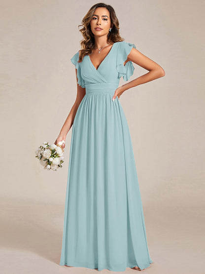 LILYANA™ | Robe de demoiselle d'honneur en mousseline à manches plissées et dos fendu