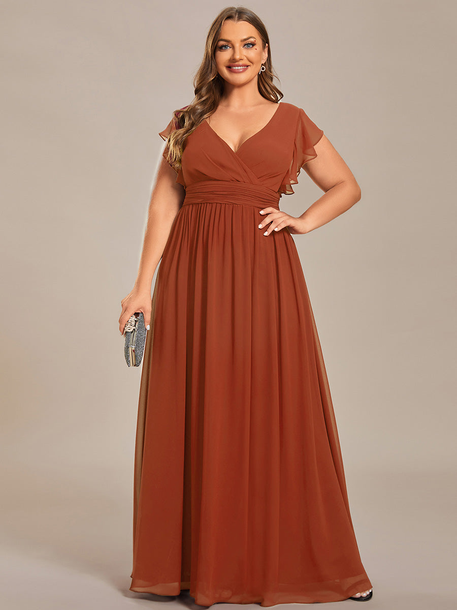 LILYANA™ | Robe de demoiselle d'honneur en mousseline à manches plissées et dos fendu