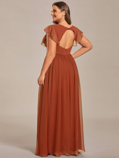 LILYANA™ | Robe de demoiselle d'honneur en mousseline à manches plissées et dos fendu