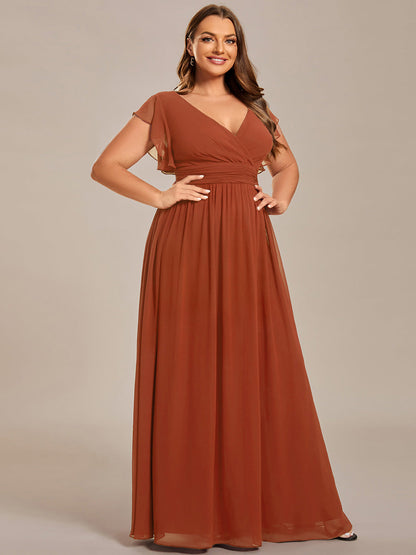 LILYANA™ | Robe de demoiselle d'honneur en mousseline à manches plissées et dos fendu