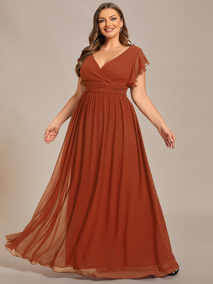 LILYANA™ | Robe de demoiselle d'honneur en mousseline à manches plissées et dos fendu