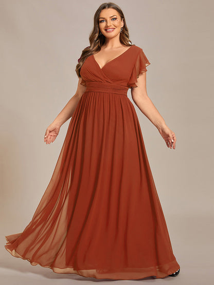 LILYANA™ | Robe de demoiselle d'honneur en mousseline à manches plissées et dos fendu
