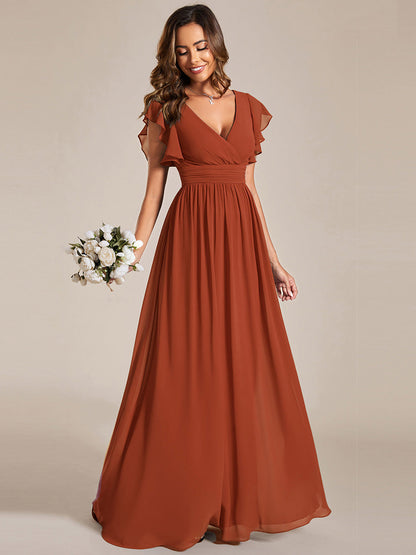 LILYANA™ | Robe de demoiselle d'honneur en mousseline à manches plissées et dos fendu