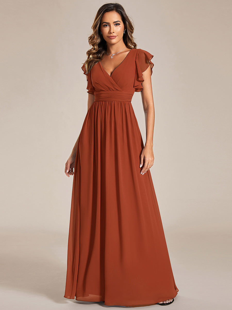 LILYANA™ | Robe de demoiselle d'honneur en mousseline à manches plissées et dos fendu