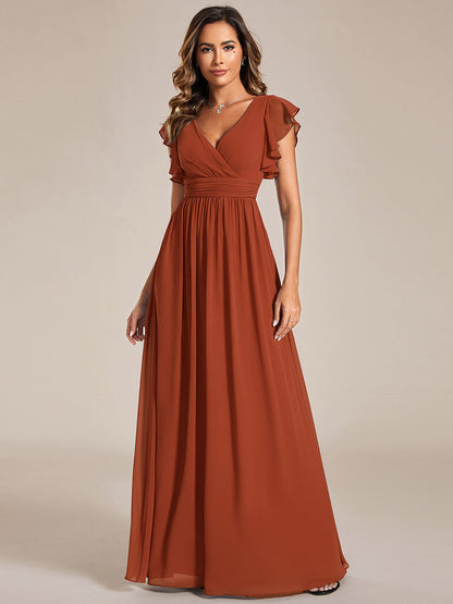 LILYANA™ | Robe de demoiselle d'honneur en mousseline à manches plissées et dos fendu
