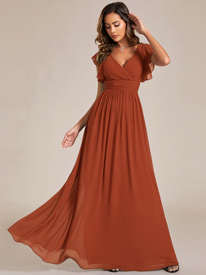 LILYANA™ | Robe de demoiselle d'honneur en mousseline à manches plissées et dos fendu