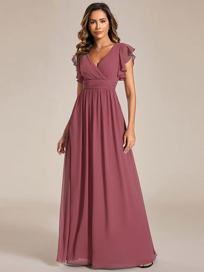 LILYANA™ | Robe de demoiselle d'honneur en mousseline à manches plissées et dos fendu