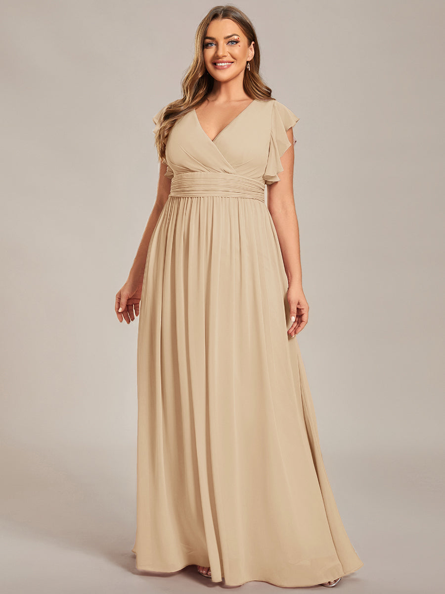 LILYANA™ | Robe de demoiselle d'honneur en mousseline à manches plissées et dos fendu