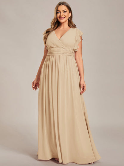 LILYANA™ | Robe de demoiselle d'honneur en mousseline à manches plissées et dos fendu