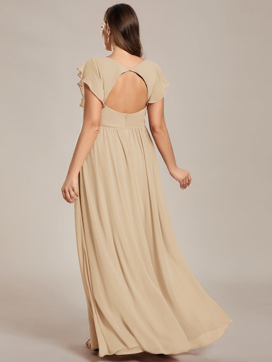 LILYANA™ | Robe de demoiselle d'honneur en mousseline à manches plissées et dos fendu