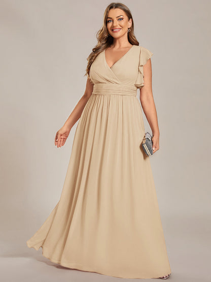 LILYANA™ | Robe de demoiselle d'honneur en mousseline à manches plissées et dos fendu