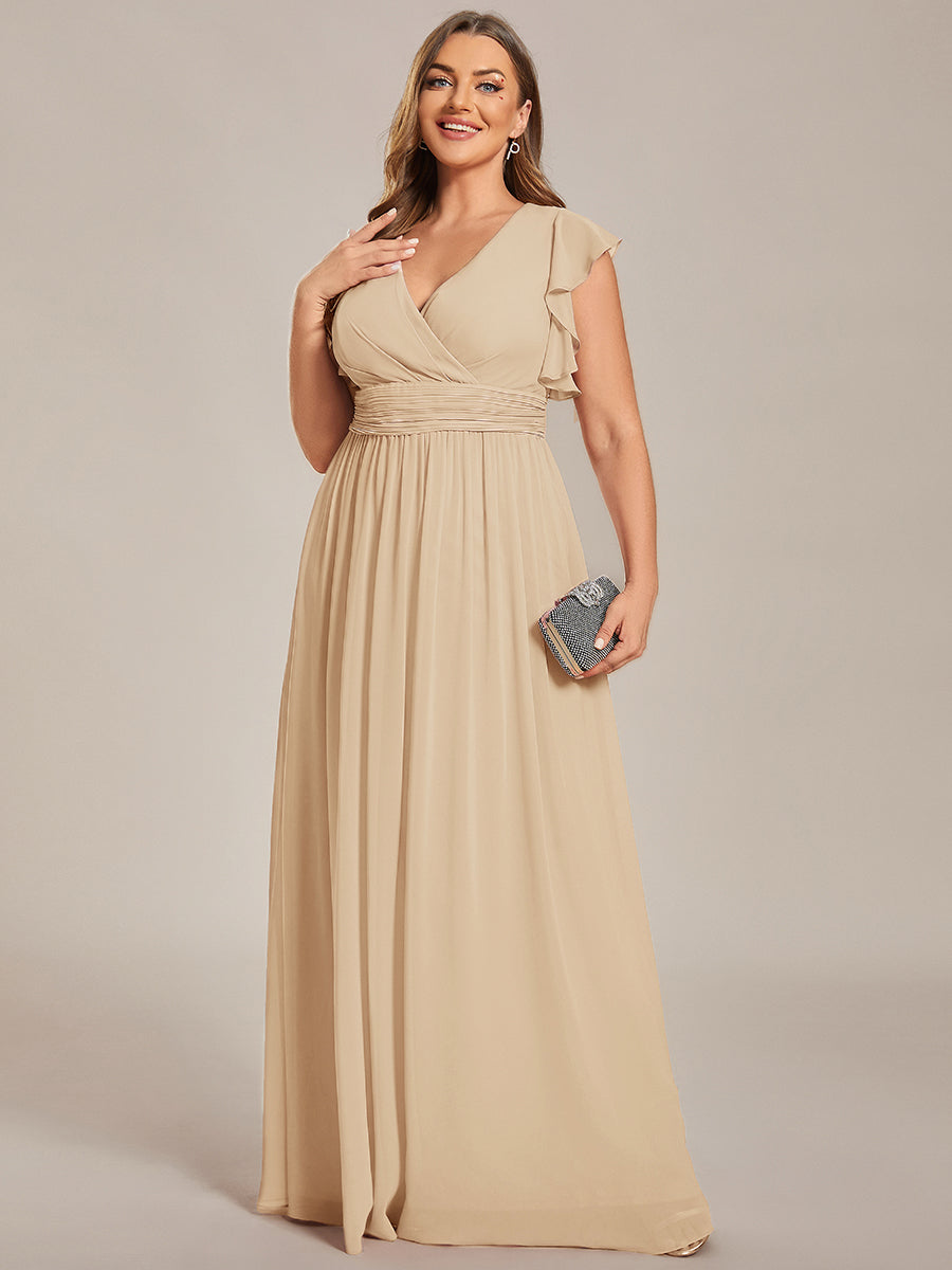 LILYANA™ | Robe de demoiselle d'honneur en mousseline à manches plissées et dos fendu
