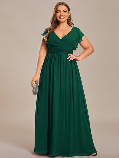 LILYANA™ | Robe de demoiselle d'honneur en mousseline à manches plissées et dos fendu