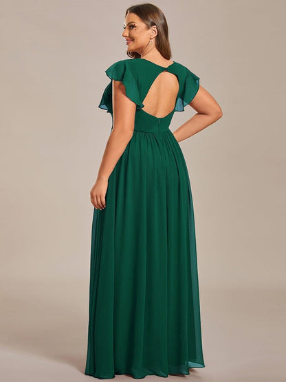 LILYANA™ | Robe de demoiselle d'honneur en mousseline à manches plissées et dos fendu