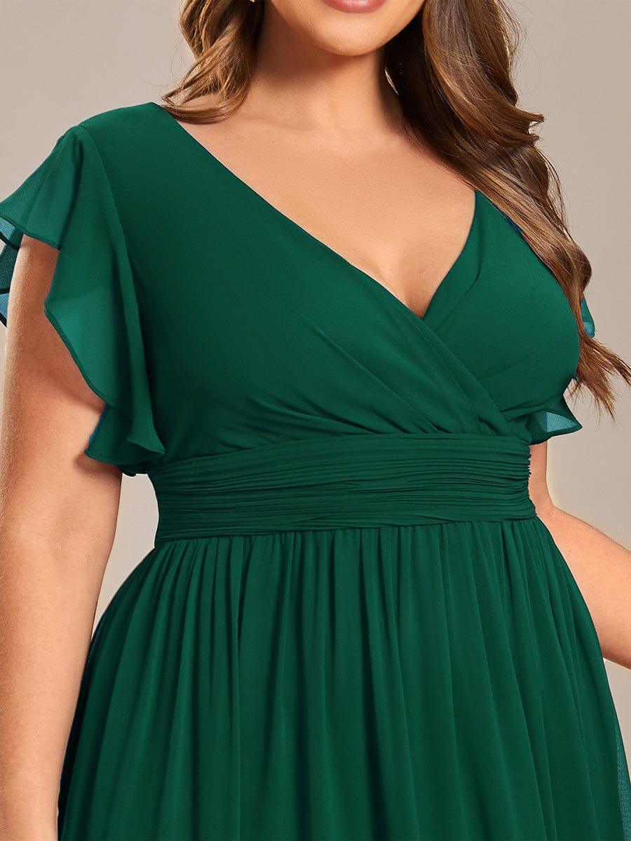 LILYANA™ | Robe de demoiselle d'honneur en mousseline à manches plissées et dos fendu