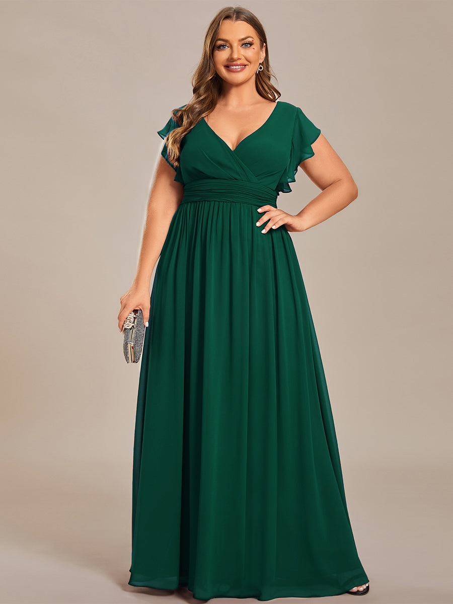 LILYANA™ | Robe de demoiselle d'honneur en mousseline à manches plissées et dos fendu