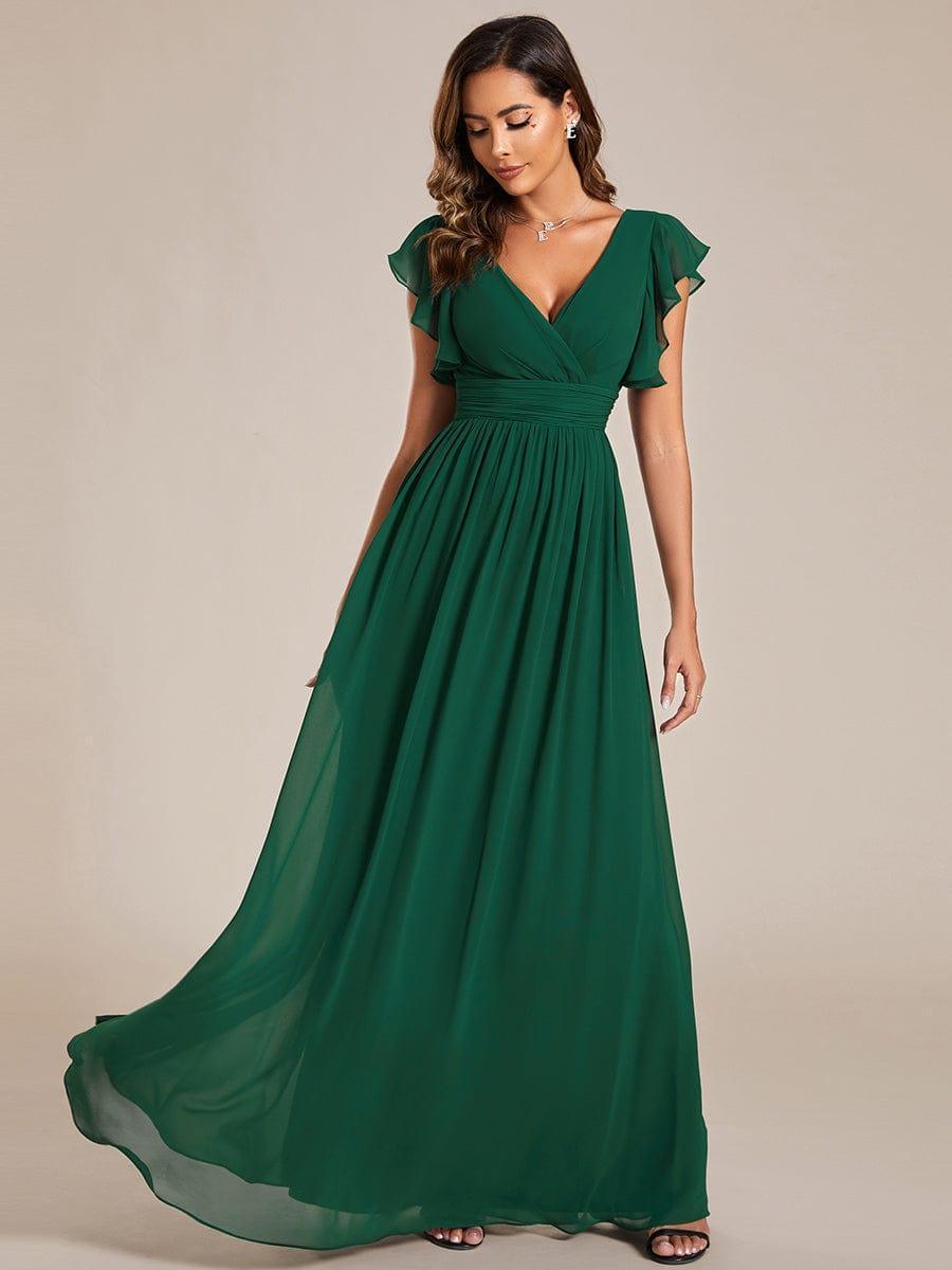 LILYANA™ | Robe de demoiselle d'honneur en mousseline à manches plissées et dos fendu