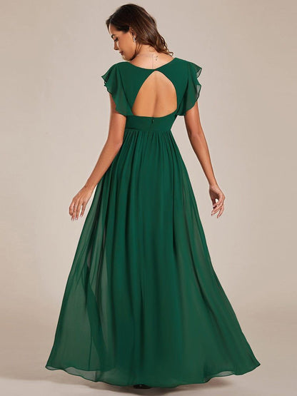 LILYANA™ | Robe de demoiselle d'honneur en mousseline à manches plissées et dos fendu