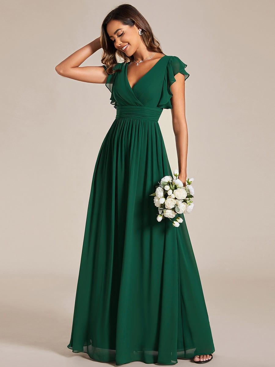 LILYANA™ | Robe de demoiselle d'honneur en mousseline à manches plissées et dos fendu