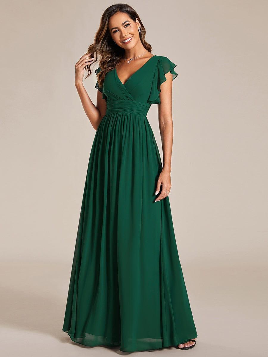 LILYANA™ | Robe de demoiselle d'honneur en mousseline à manches plissées et dos fendu