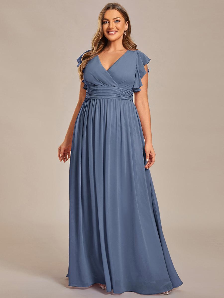 LILYANA™ | Robe de demoiselle d'honneur en mousseline à manches plissées et dos fendu