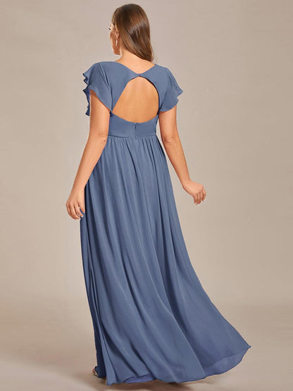 LILYANA™ | Robe de demoiselle d'honneur en mousseline à manches plissées et dos fendu