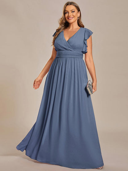 LILYANA™ | Robe de demoiselle d'honneur en mousseline à manches plissées et dos fendu