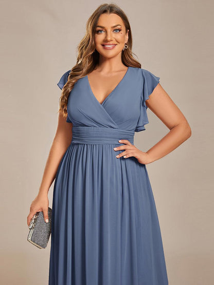 LILYANA™ | Robe de demoiselle d'honneur en mousseline à manches plissées et dos fendu
