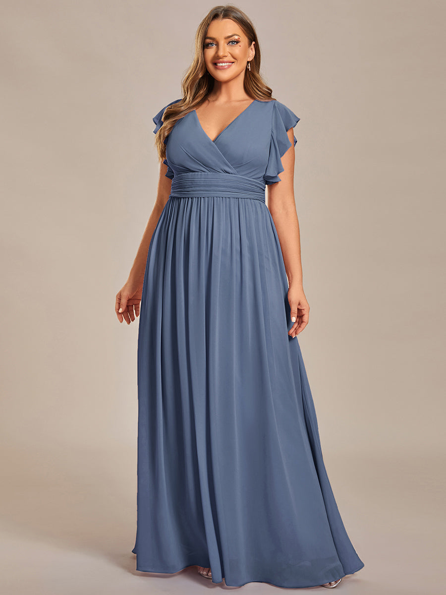 LILYANA™ | Robe de demoiselle d'honneur en mousseline à manches plissées et dos fendu