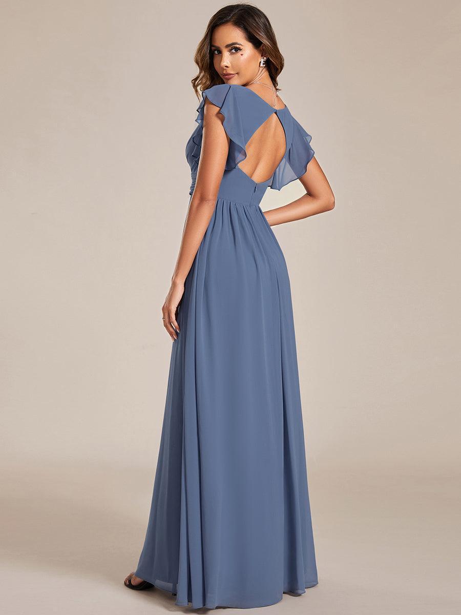 LILYANA™ | Robe de demoiselle d'honneur en mousseline à manches plissées et dos fendu