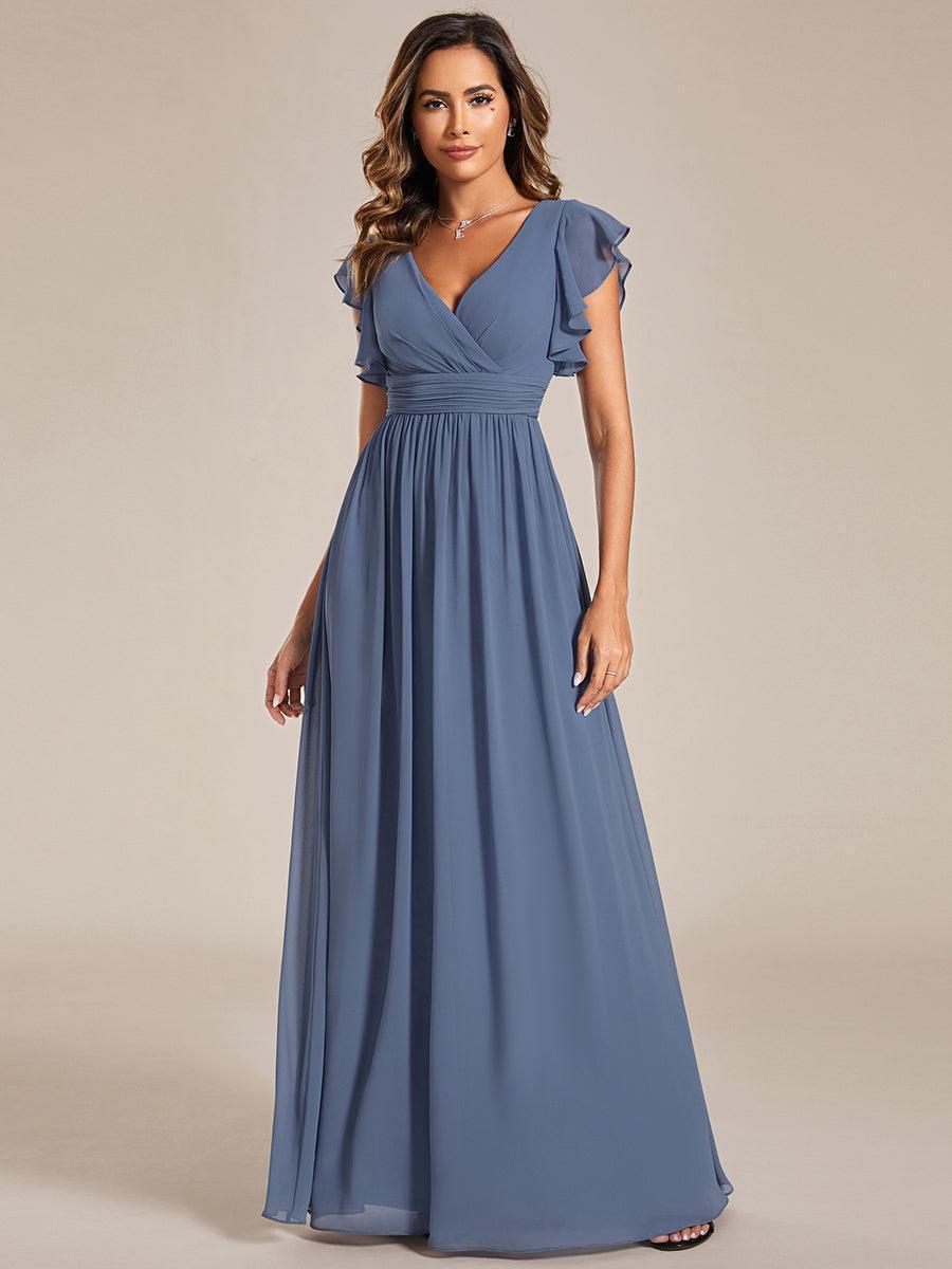 LILYANA™ | Robe de demoiselle d'honneur en mousseline à manches plissées et dos fendu