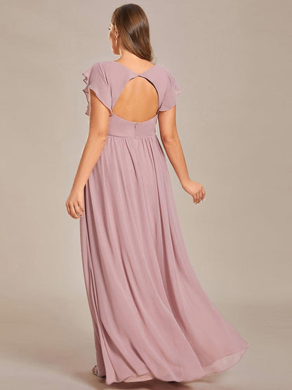 LILYANA™ | Robe de demoiselle d'honneur en mousseline à manches plissées et dos fendu