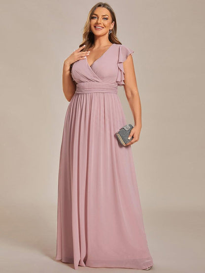 LILYANA™ | Robe de demoiselle d'honneur en mousseline à manches plissées et dos fendu