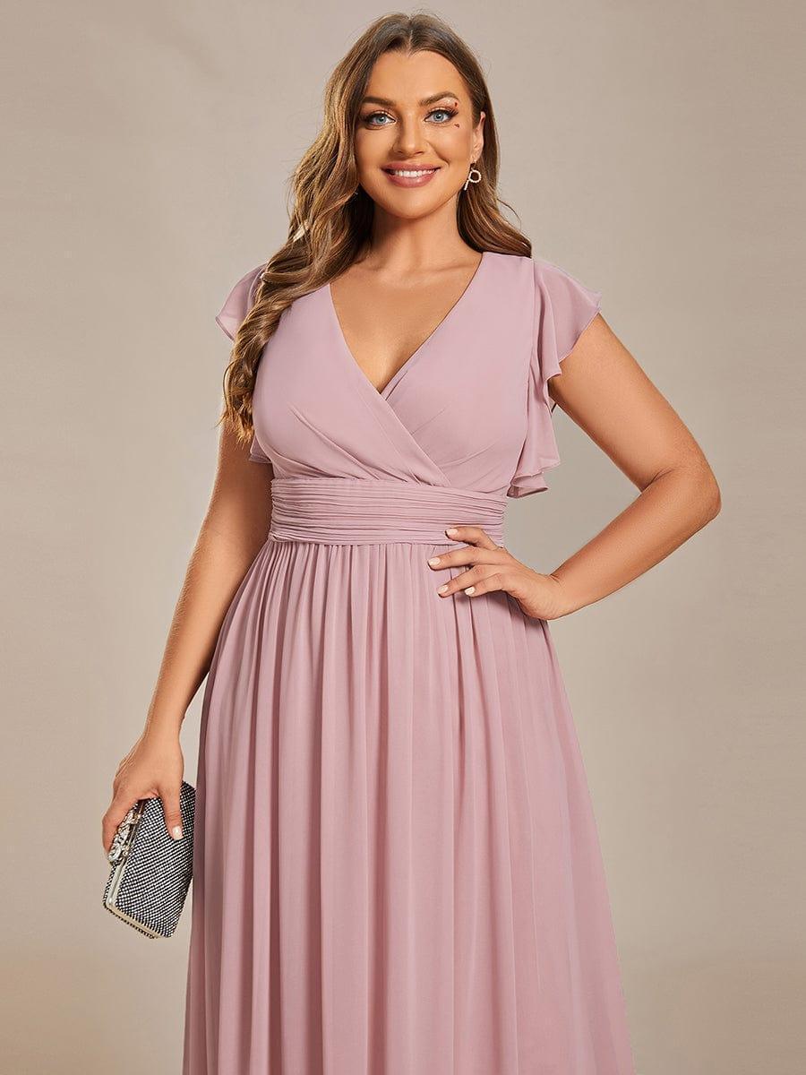 LILYANA™ | Robe de demoiselle d'honneur en mousseline à manches plissées et dos fendu