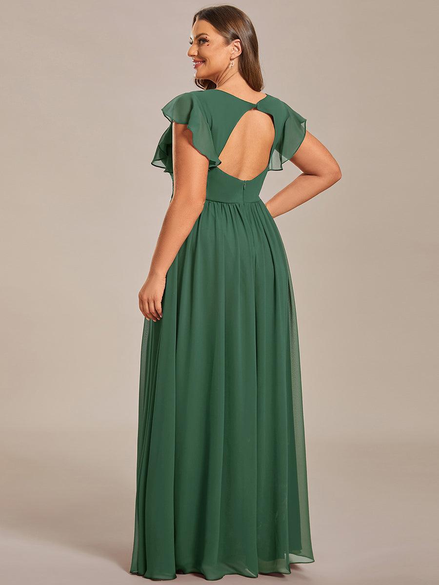 LILYANA™ | Robe de demoiselle d'honneur en mousseline à manches plissées et dos fendu