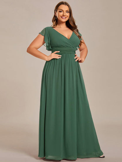 LILYANA™ | Robe de demoiselle d'honneur en mousseline à manches plissées et dos fendu