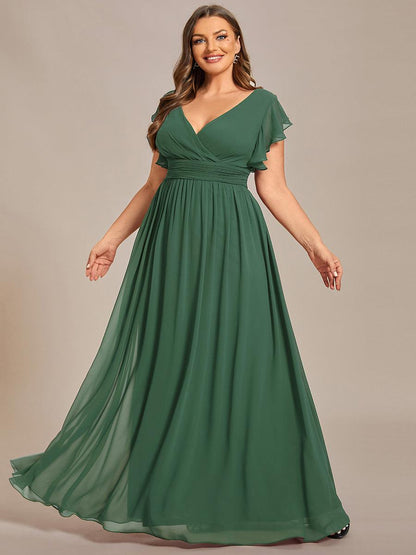 LILYANA™ | Robe de demoiselle d'honneur en mousseline à manches plissées et dos fendu