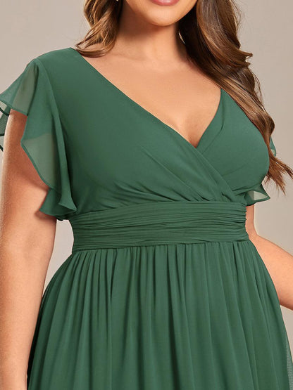 LILYANA™ | Robe de demoiselle d'honneur en mousseline à manches plissées et dos fendu