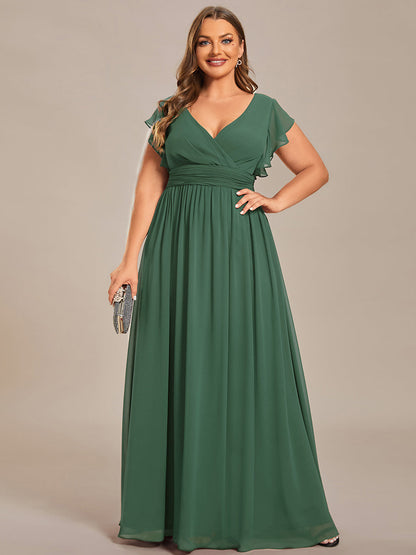 LILYANA™ | Robe de demoiselle d'honneur en mousseline à manches plissées et dos fendu