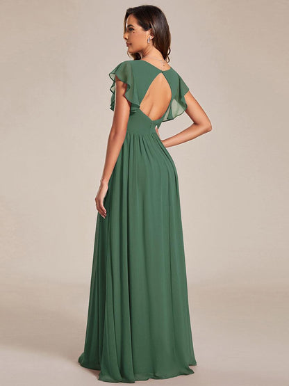LILYANA™ | Robe de demoiselle d'honneur en mousseline à manches plissées et dos fendu