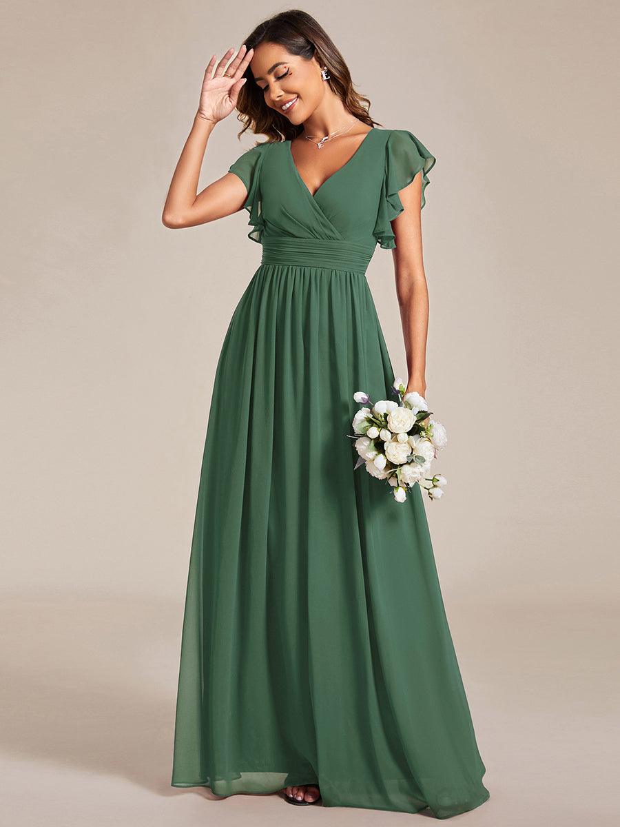 LILYANA™ | Robe de demoiselle d'honneur en mousseline à manches plissées et dos fendu