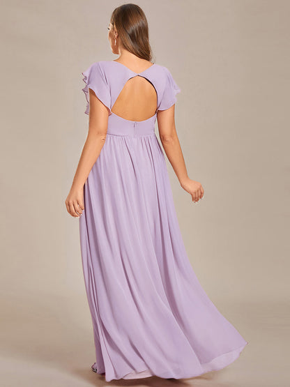 LILYANA™ | Robe de demoiselle d'honneur en mousseline à manches plissées et dos fendu