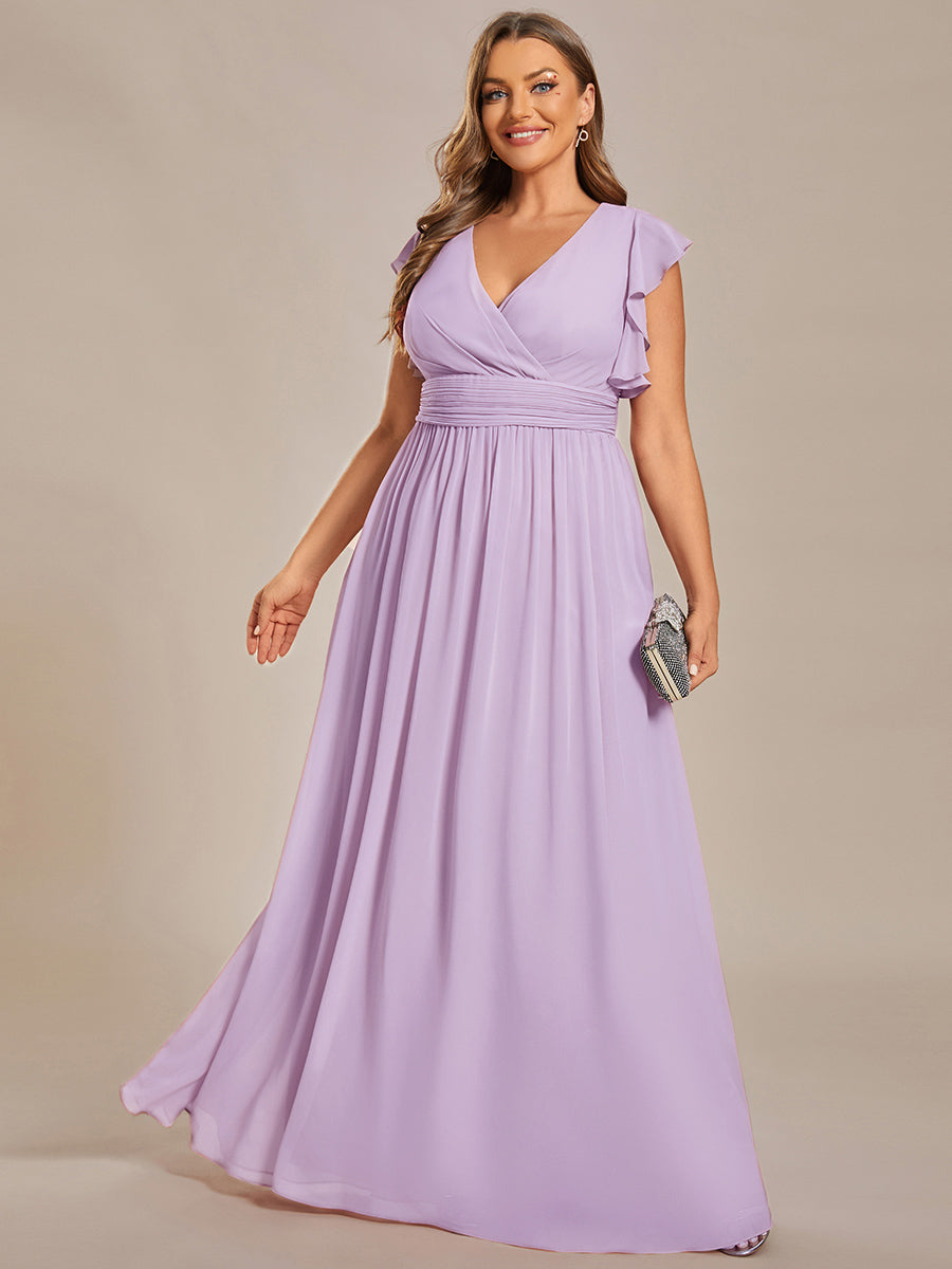 LILYANA™ | Robe de demoiselle d'honneur en mousseline à manches plissées et dos fendu