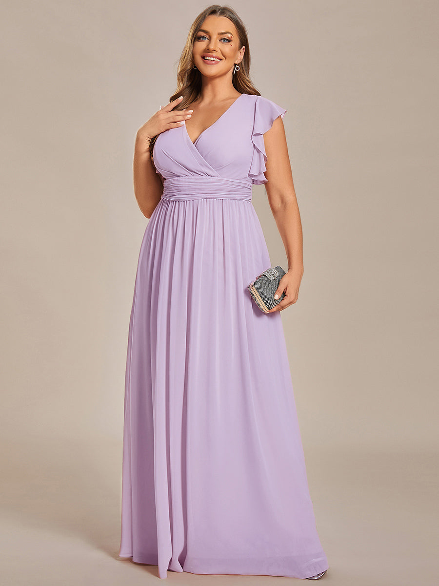 LILYANA™ | Robe de demoiselle d'honneur en mousseline à manches plissées et dos fendu