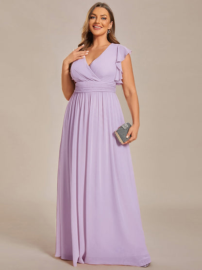 LILYANA™ | Robe de demoiselle d'honneur en mousseline à manches plissées et dos fendu