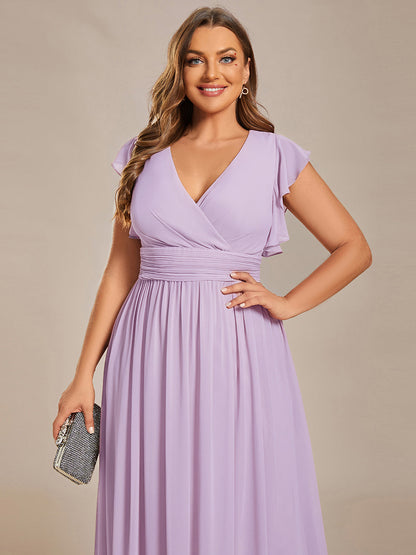 LILYANA™ | Robe de demoiselle d'honneur en mousseline à manches plissées et dos fendu
