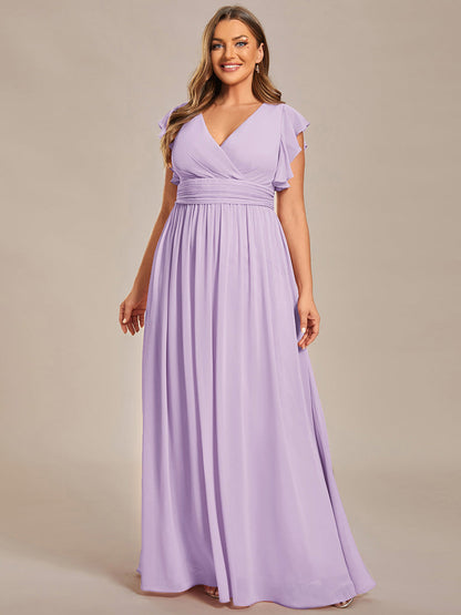 LILYANA™ | Robe de demoiselle d'honneur en mousseline à manches plissées et dos fendu