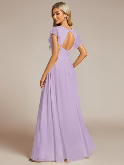 LILYANA™ | Robe de demoiselle d'honneur en mousseline à manches plissées et dos fendu